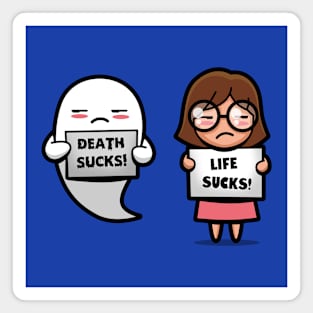 Funny Cute Kawaii Life And Death Boo Ghost Bored Girl Meme Magnet